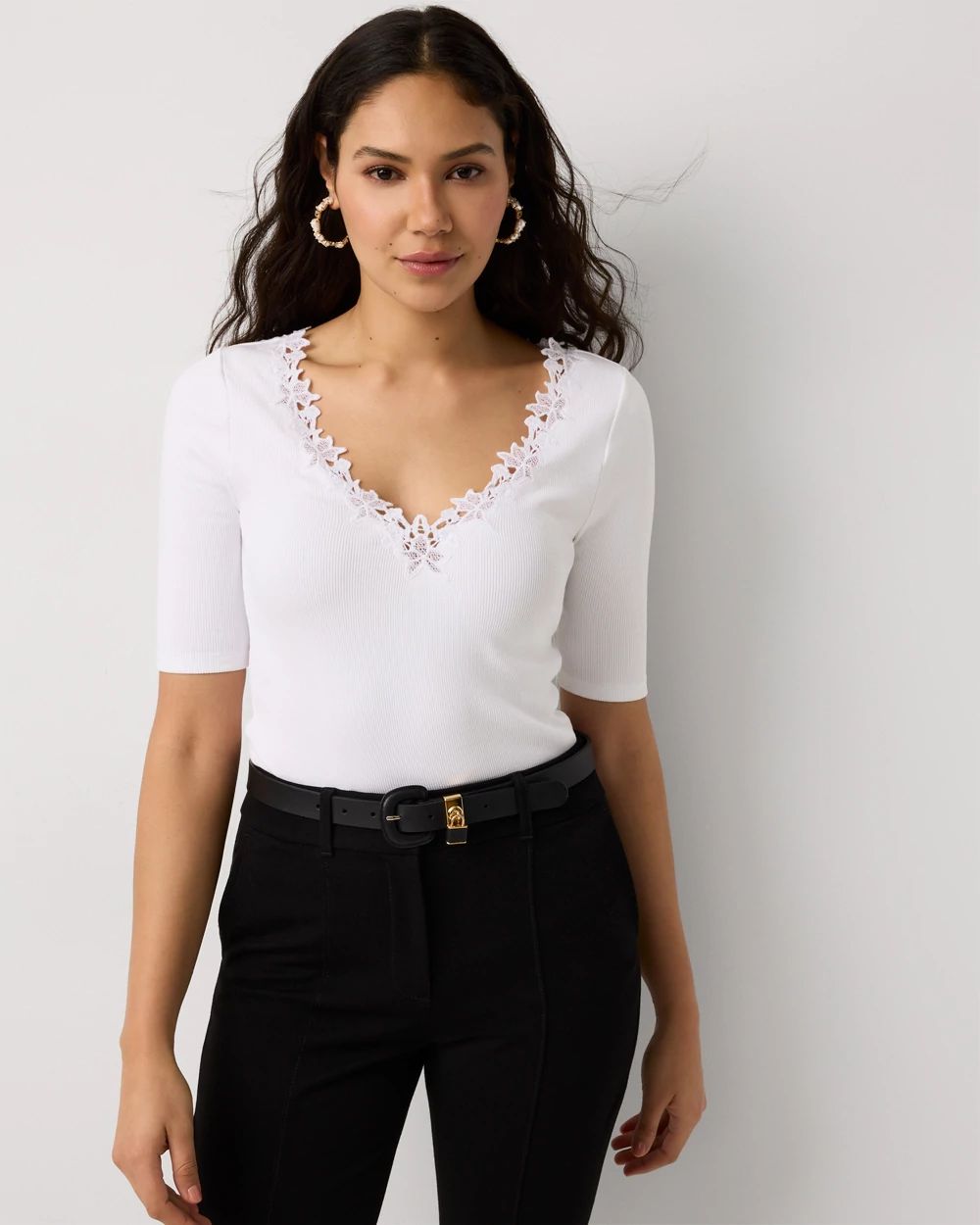 WHBM FORME™ Lace Trim V-neck Tee | White House Black Market